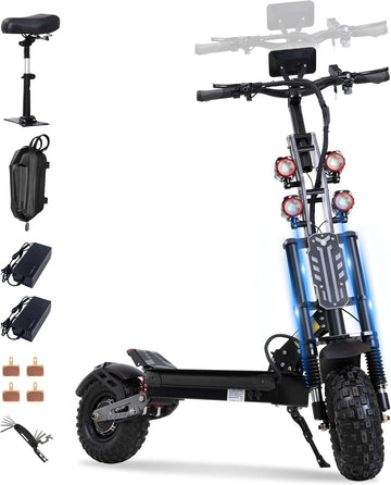 Electric Scooter Adult 7000W Brushless Motor Up to 55 MPH, 60V 33Ah Li-Ion Battery Range 65+ Miles, 13 "All Terrain Tires